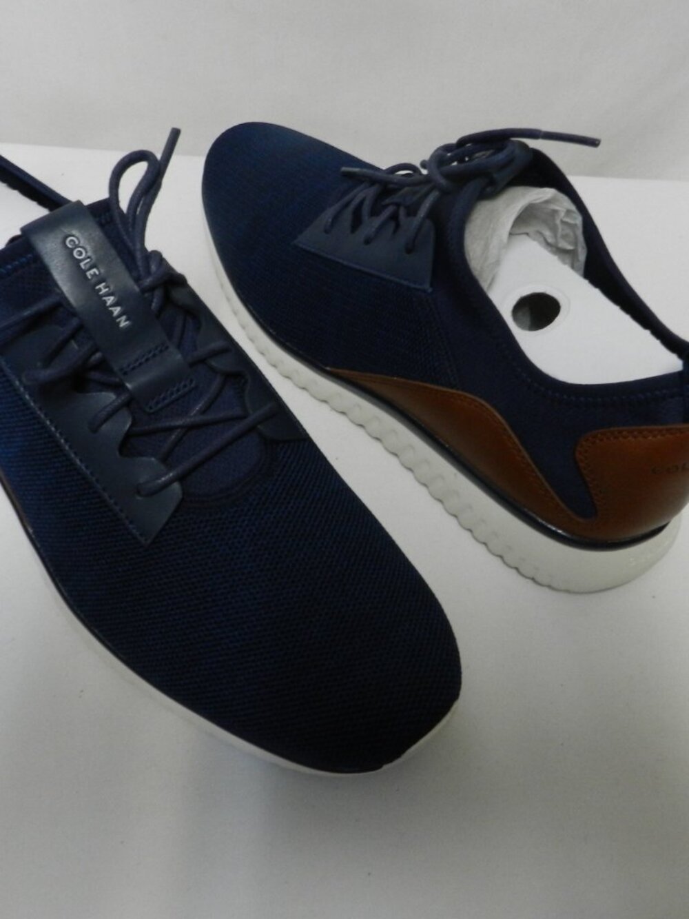 Cole Haan Grand Sport Sneakers Knit w/ Leather blue brown Men NIB NEW Size Sz 10 - Picture 9 of 16
